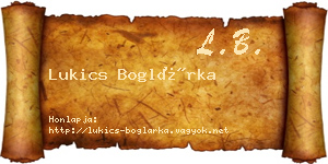 Lukics Boglárka névjegykártya